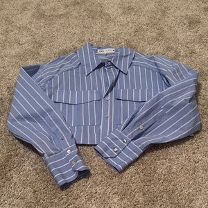 NWOT Zara Light Blue Striped Button-Up Shirt